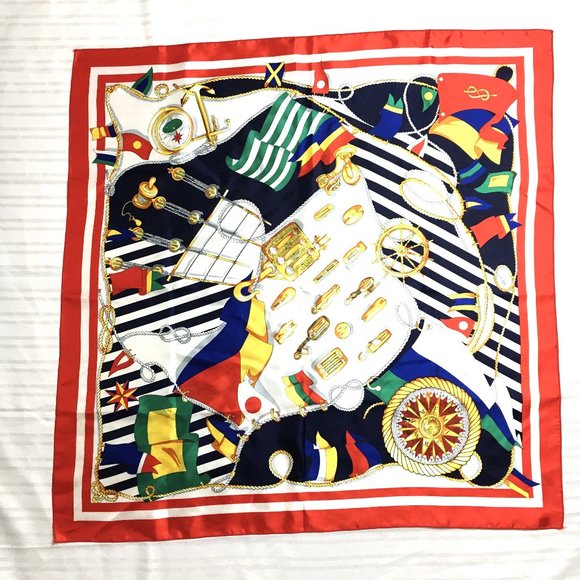 80’s Style Yachting Nautical Print Scarf Vtg